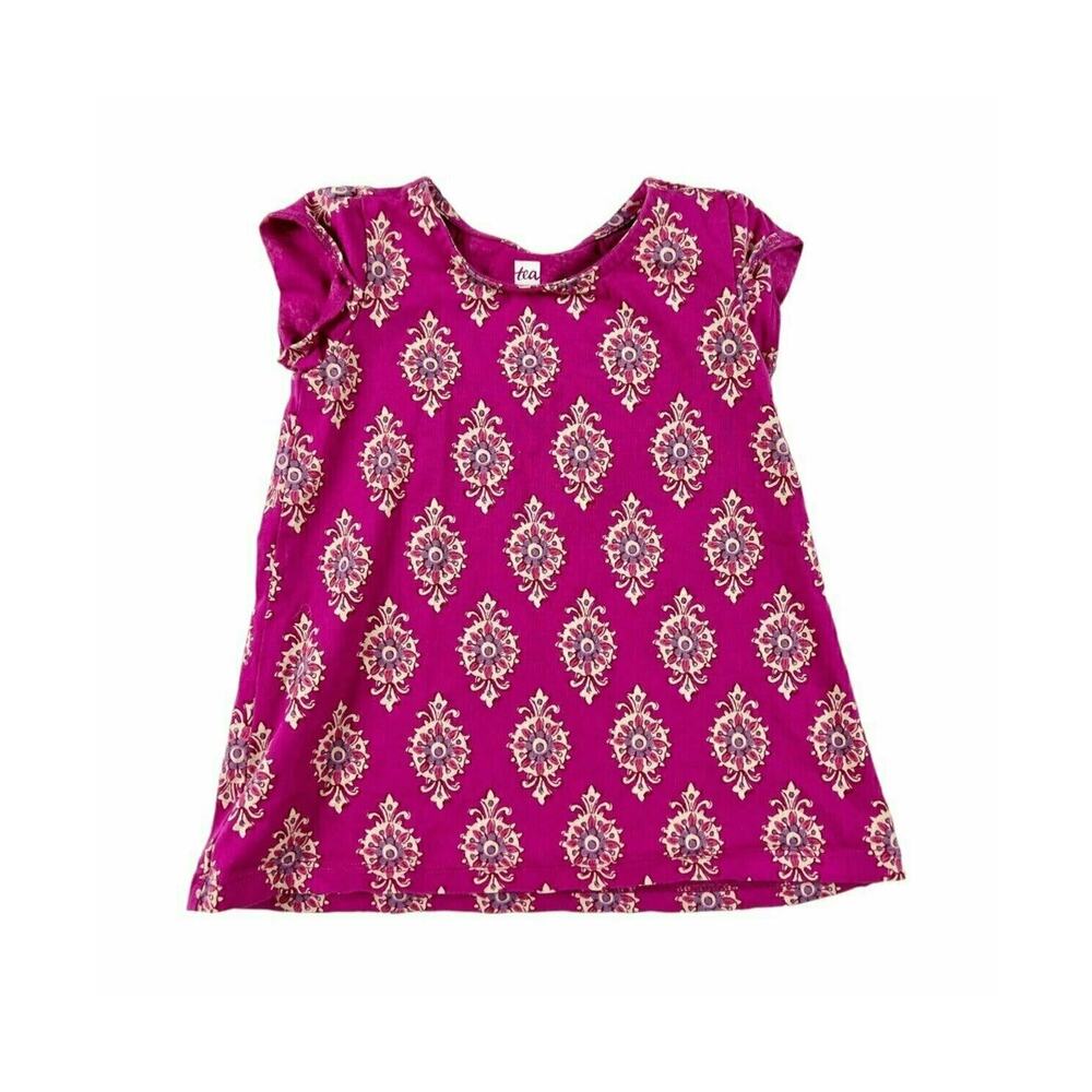 Tea Collection Petal Sleeve Dress In Indian Wood Blocksize 9-12 months